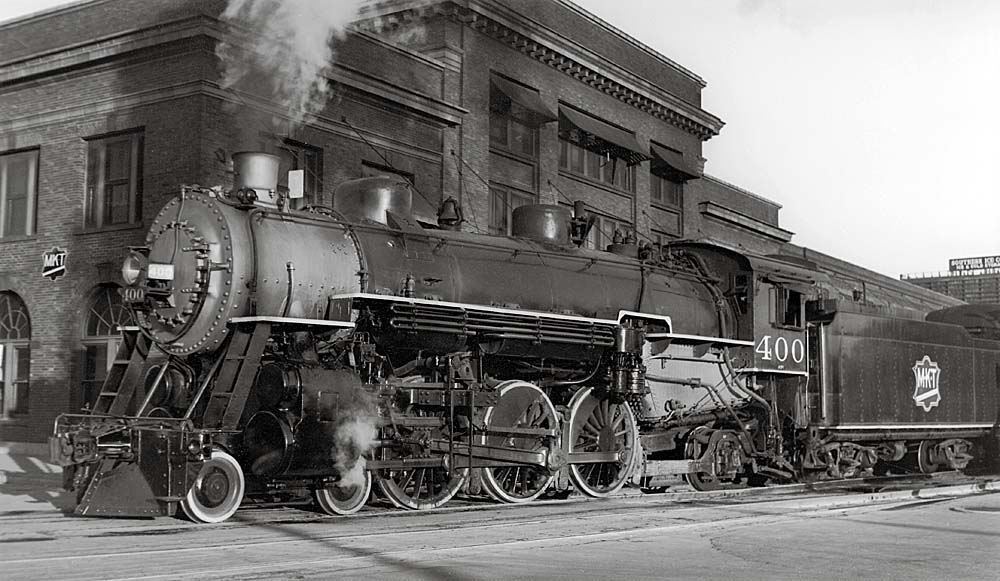Steam Missouri-Kansas-Texas locomotive in profile