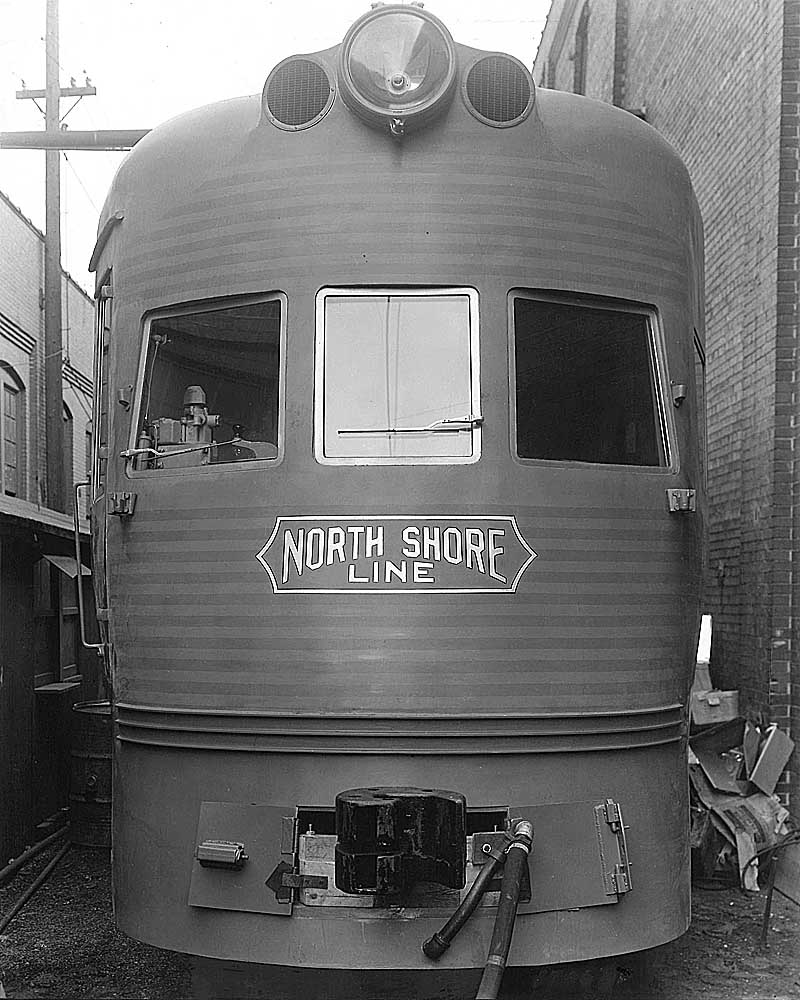Nose of Chicago North Shore & Milwaukee equipment streamlined electric train