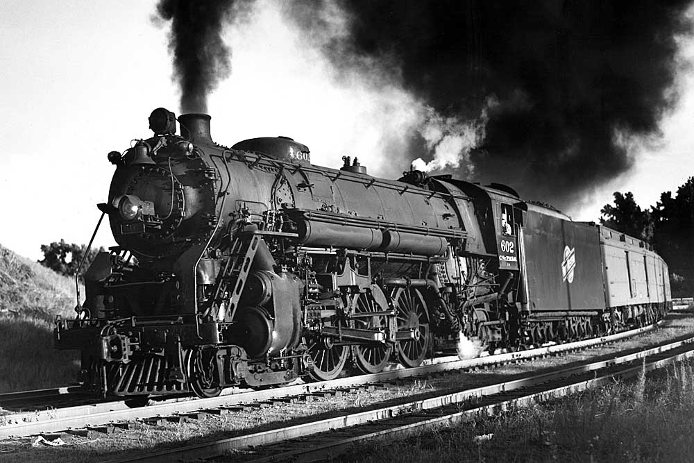 Three-quarter view of biggest 4-6-2 Pacific steam locomotive