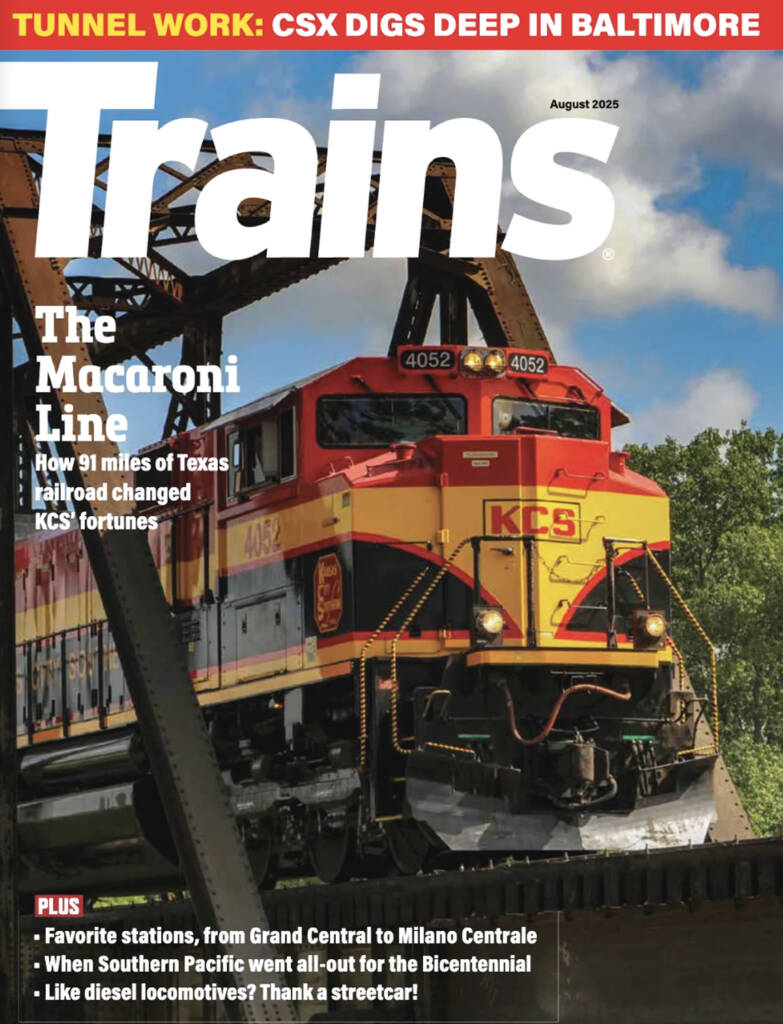 The August 2025 cover of Trains Magazine