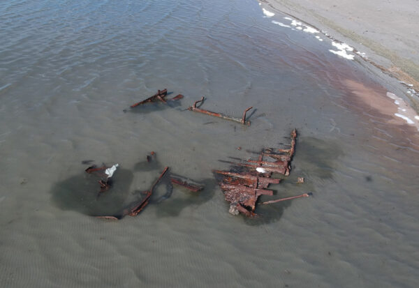 Wreckage of SP boat used to build Lucin Cutoff reappears as Great Salt Lake shrinks
