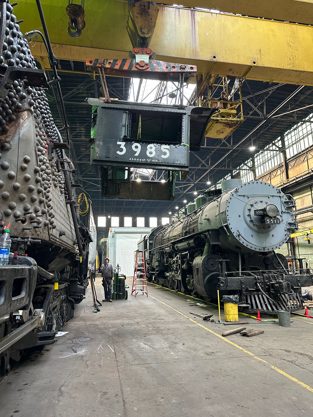 two locomotives in shop