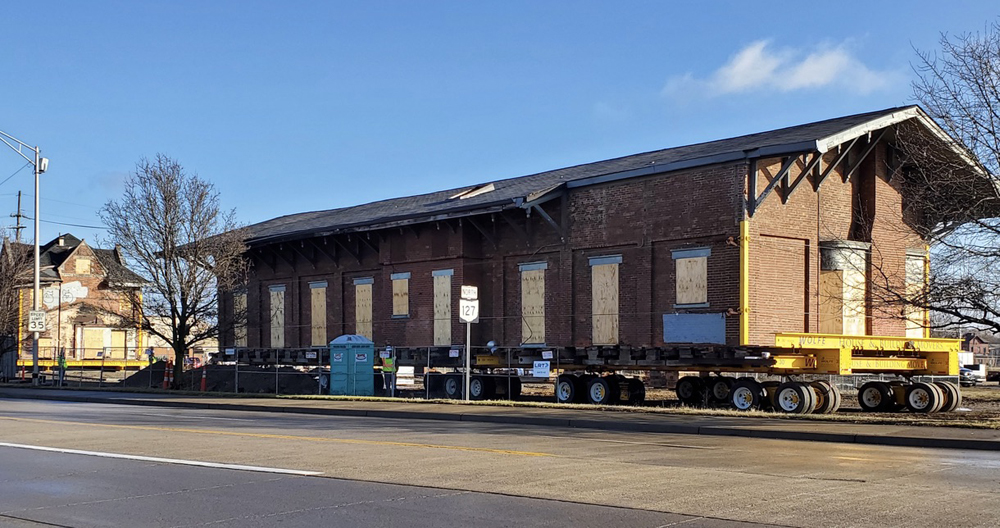 Station building moves down street