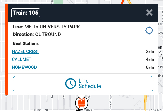 Detail of train information on tracking site