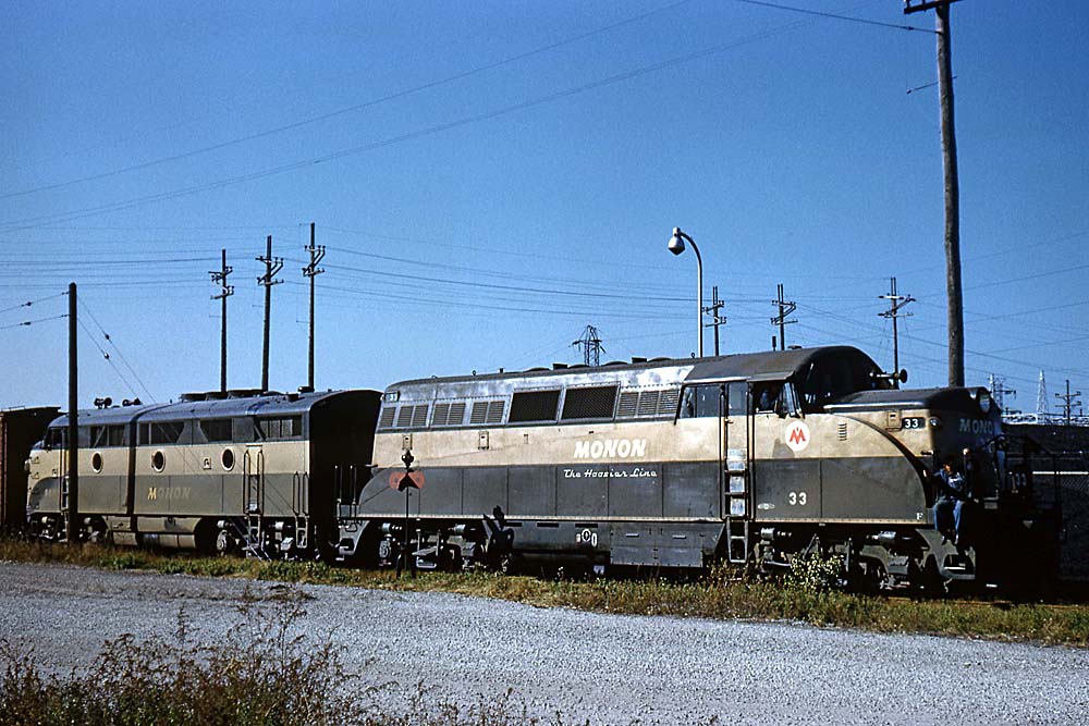 Black-and-gold diesel Monon Railroad diesel locomotives