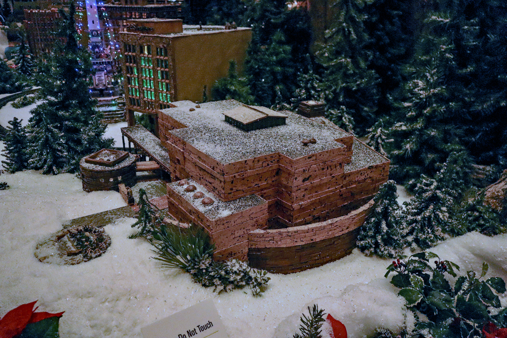 A model of a building featuring Native American architecture