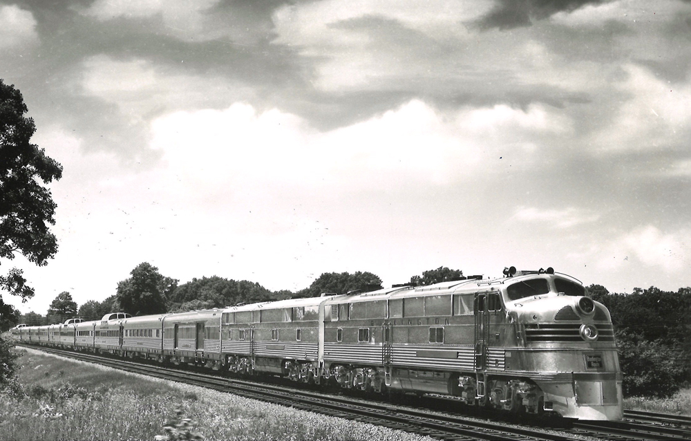Silver, streamlined passenger train