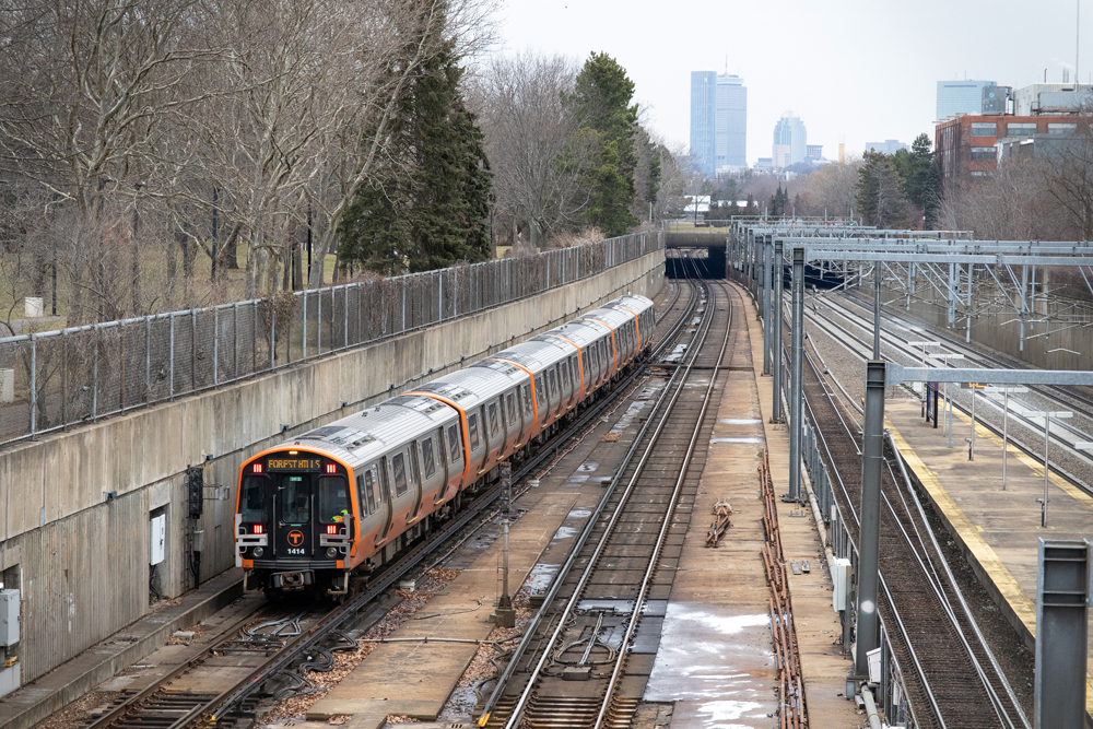 MBTA Orange Line train arrives at station