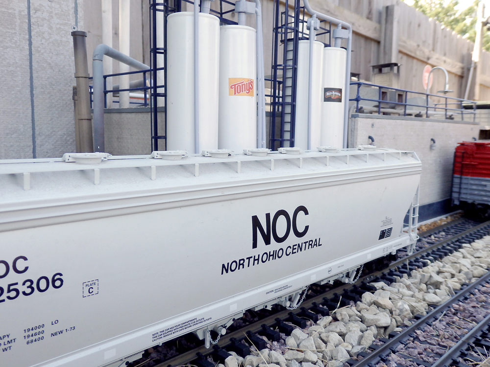 close up of model hopper car