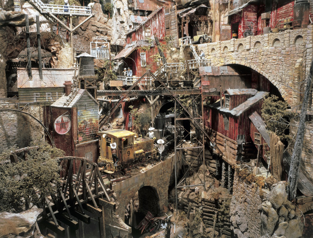 Color photo of large scale model railroad.
