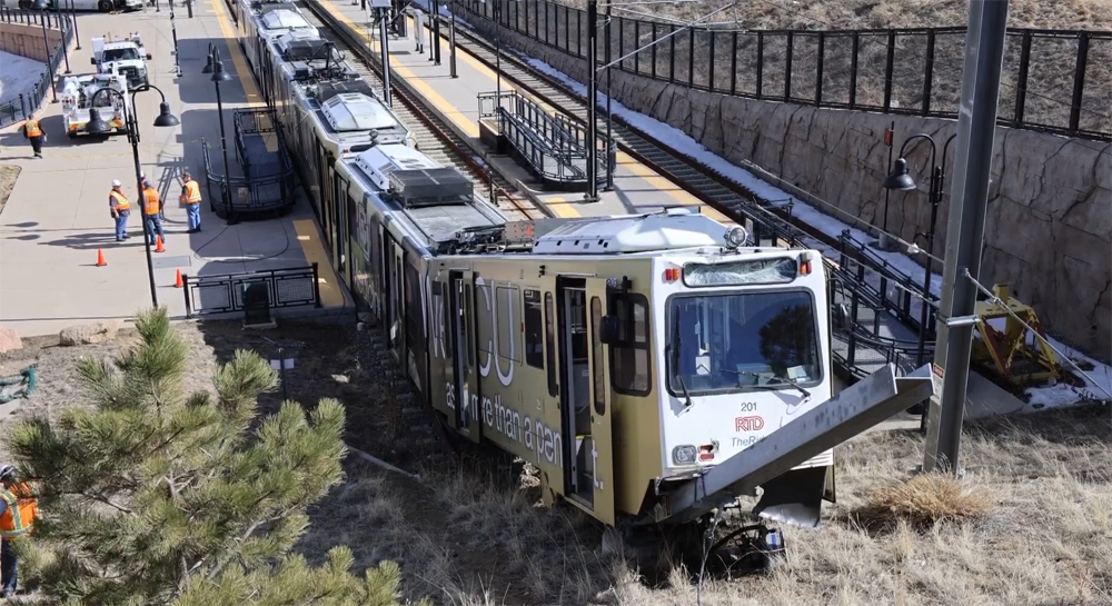 Derailed light rail train