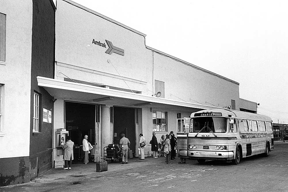Bus in front of Amtrak Miami services rail passenger station