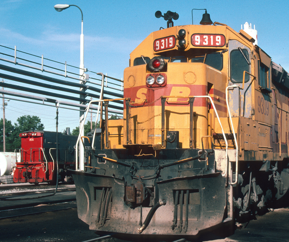 yellow and orange locomotive closeup of lights