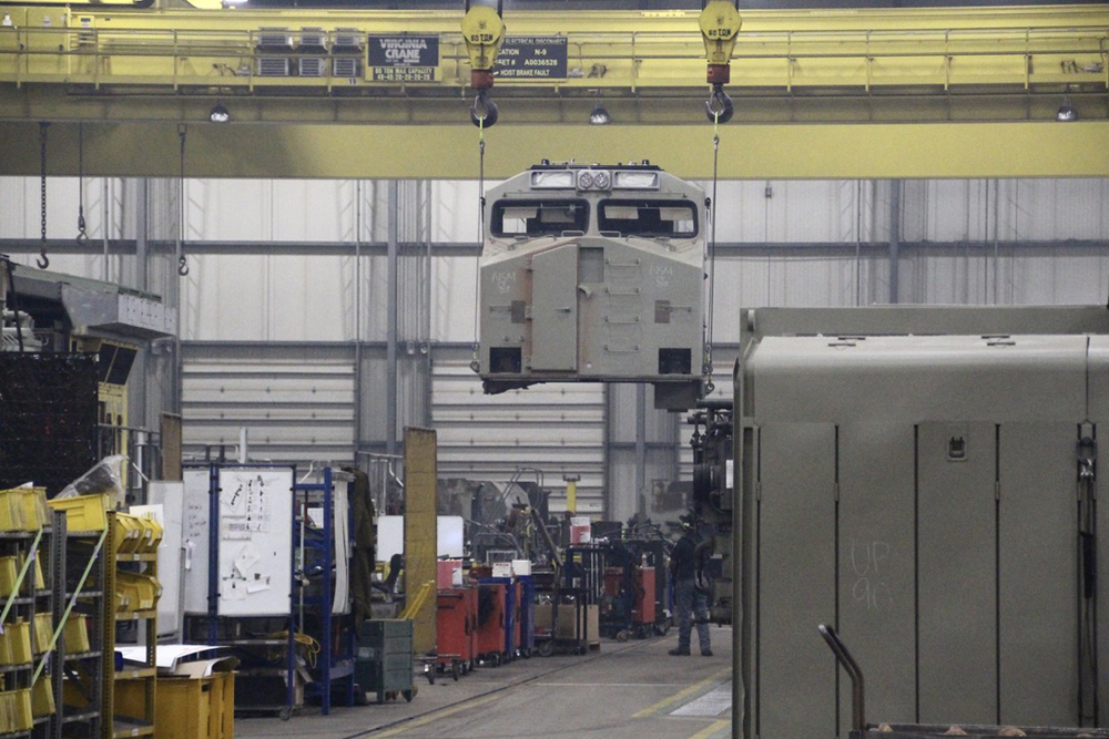 Locomotive cab suspended by crane