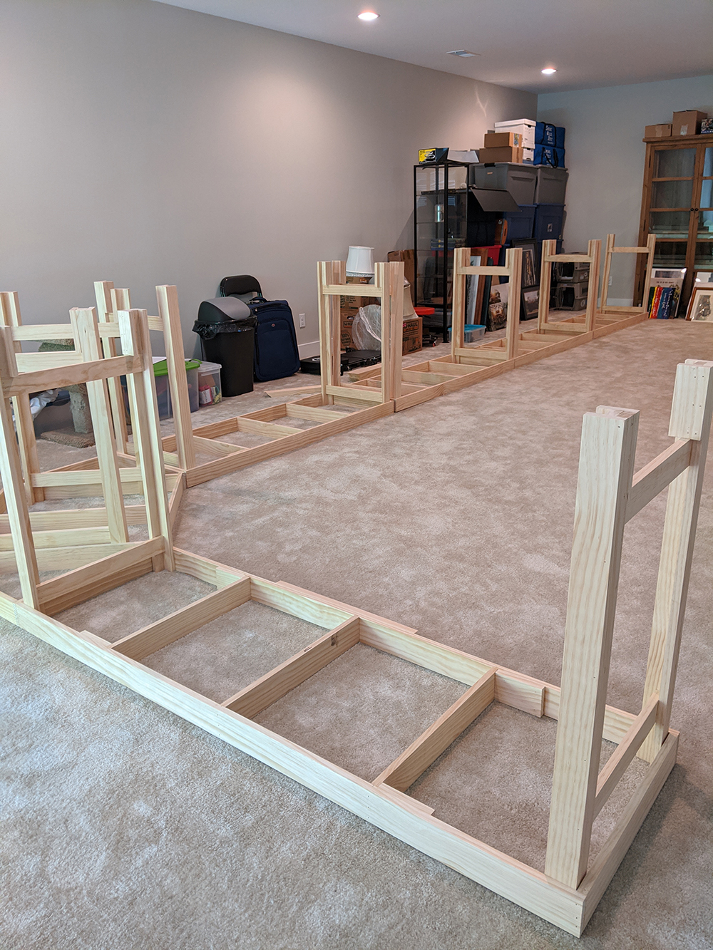 Built by Others: Michael Maurer’s On30 scale Wood Hog Lumber Co: Upside down wood table frames with legs standing up in air