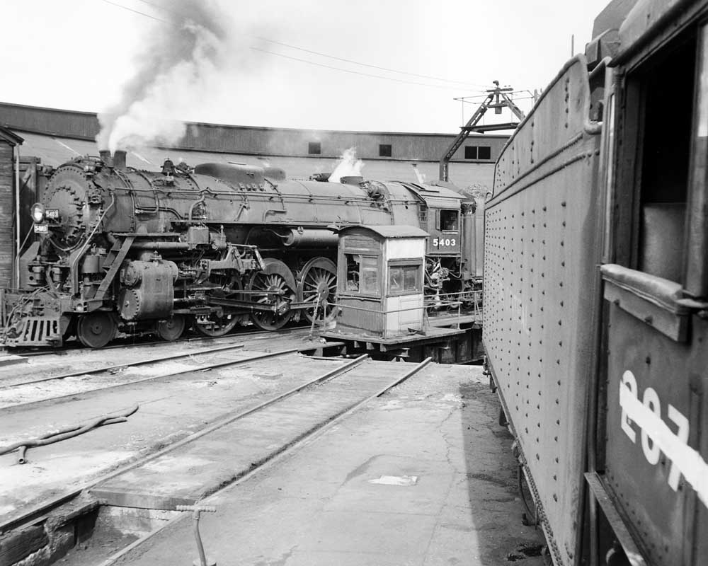 Steam locomotives at turntable