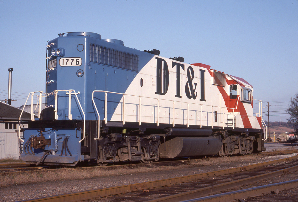 Red-white-and-blue Bicentennial diesel locomotive