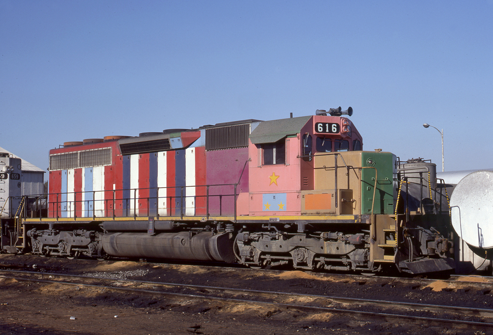 Multicolored Bicentennial diesel locomotive