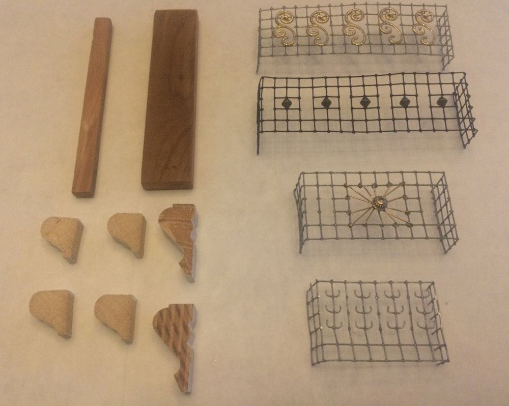 pieces of detailed wood and mesh balconies