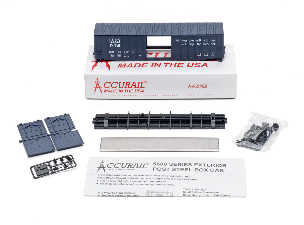 Color photo of HO boxcar kit and components.