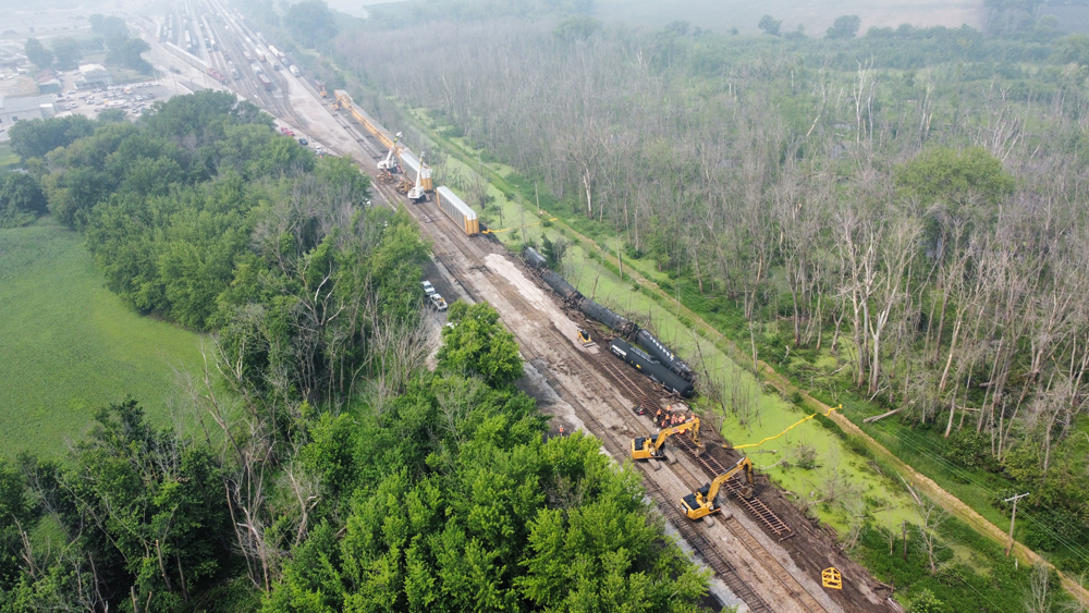 Aerial view of derailment at yard