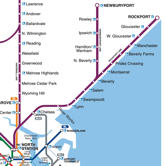 Detail of MBTA transit map