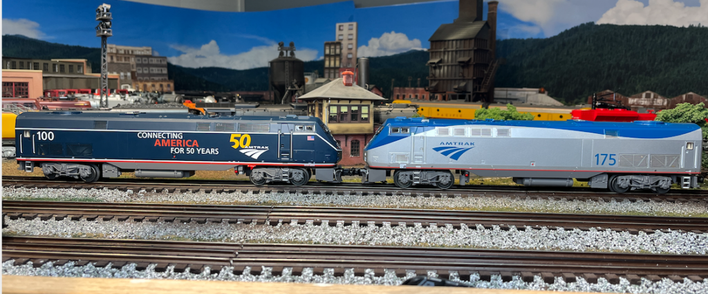 two diesel engines nose to nose on a layout