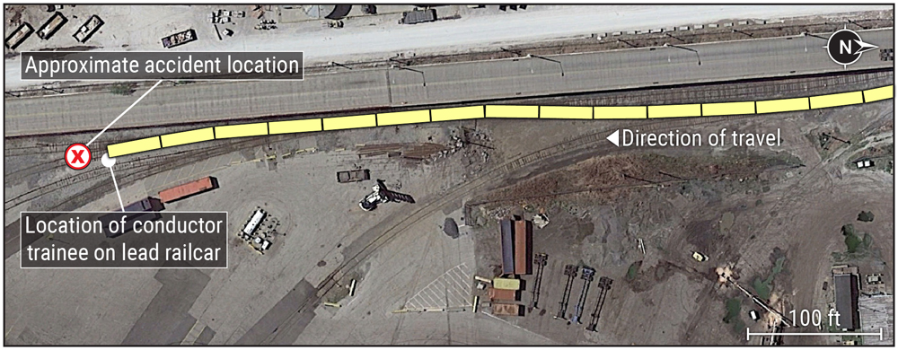 Aerial diagram of rail accident site with notations