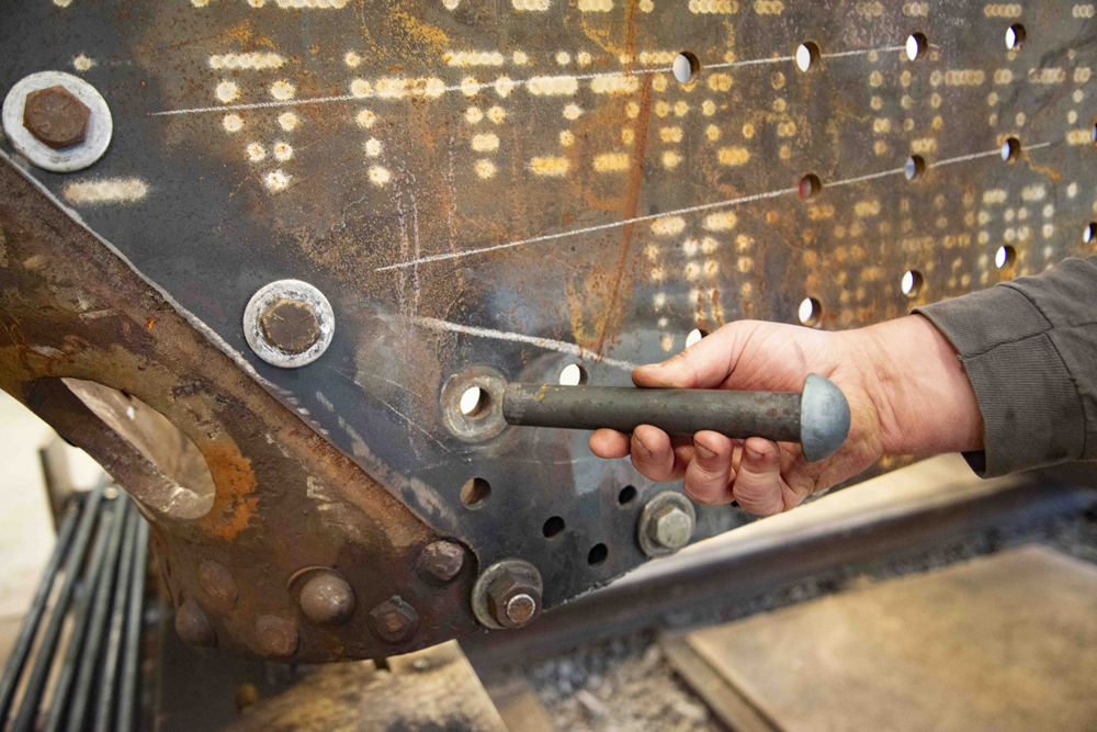 Close-up of rivet for locomotive firebox