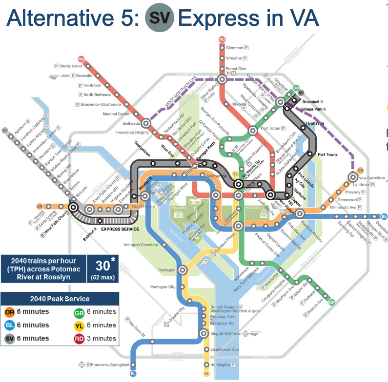 Map of DC Metrorail System with changes to Silver Line