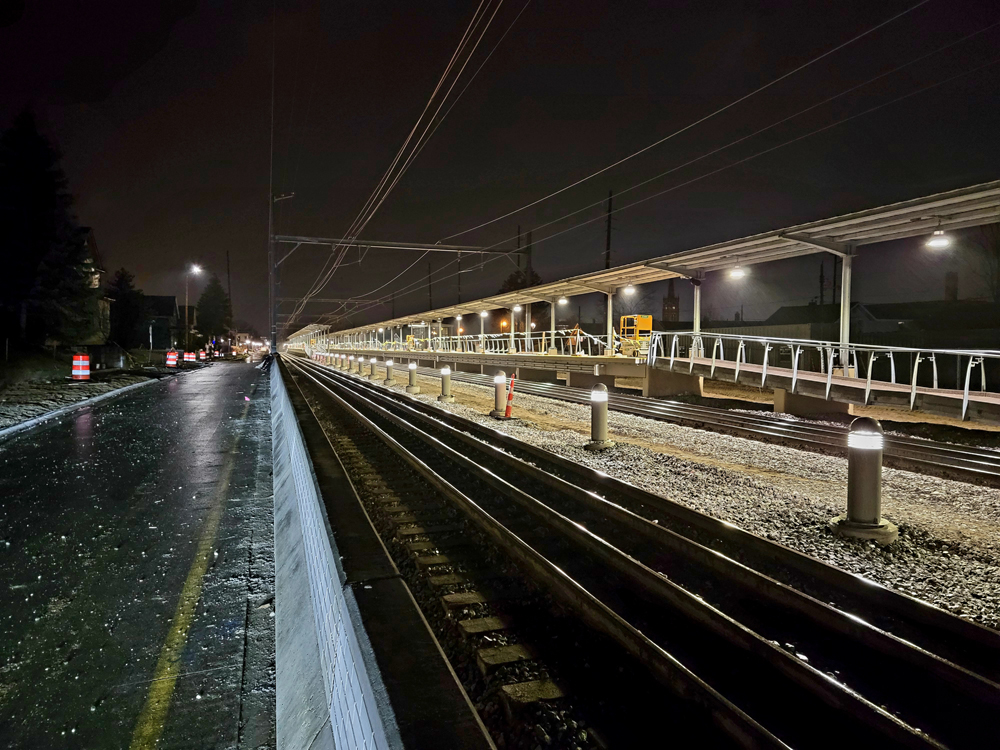 Night shot of station construction