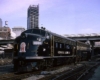 Dark blue streamlined Georgia Railroad diesel locomotives