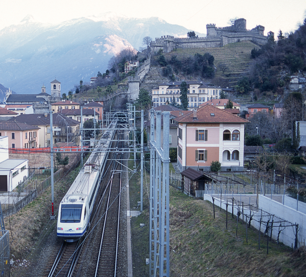 train in Europe with mountains