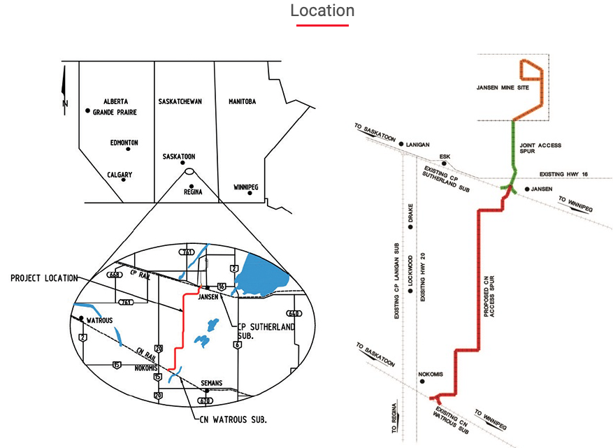 Map of new Canadian National branchline. CN new potash branch.