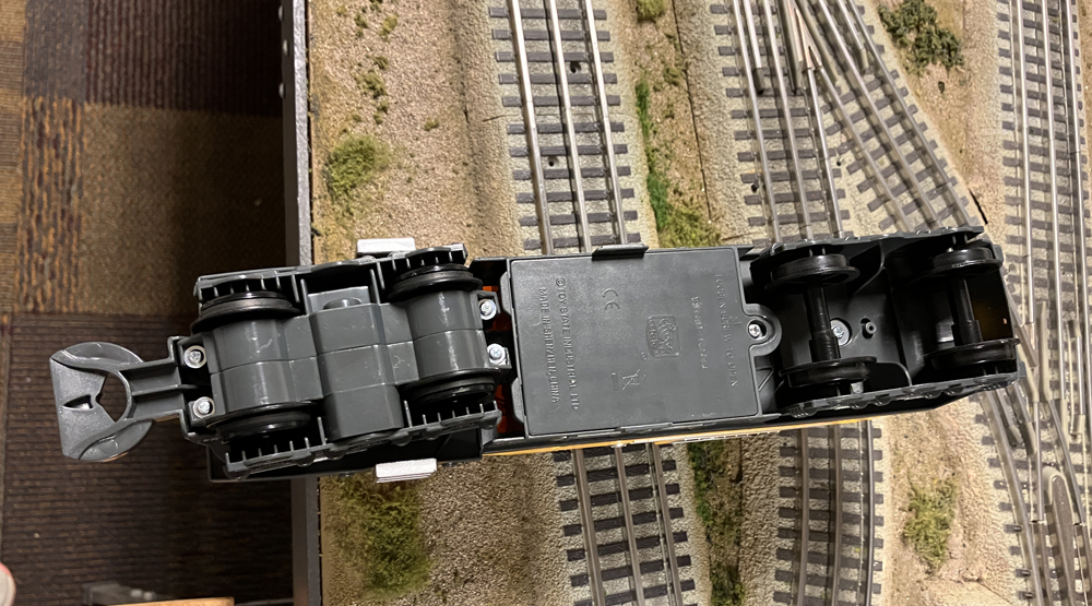 underside of plastic toy locomotive