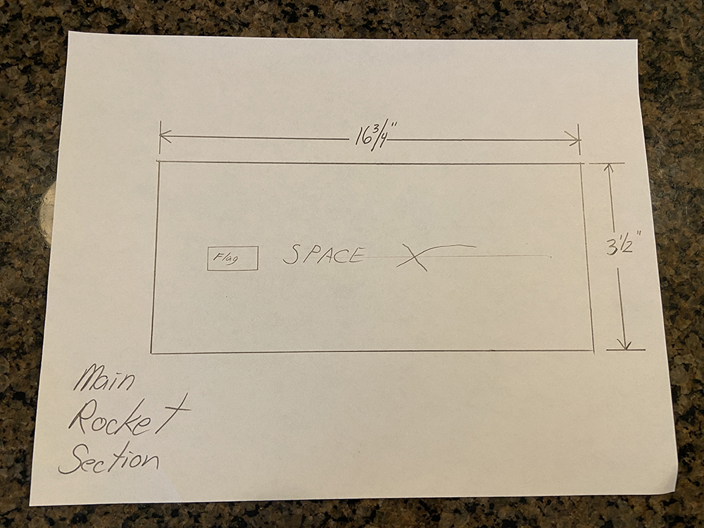 drawings on paper of rocket project