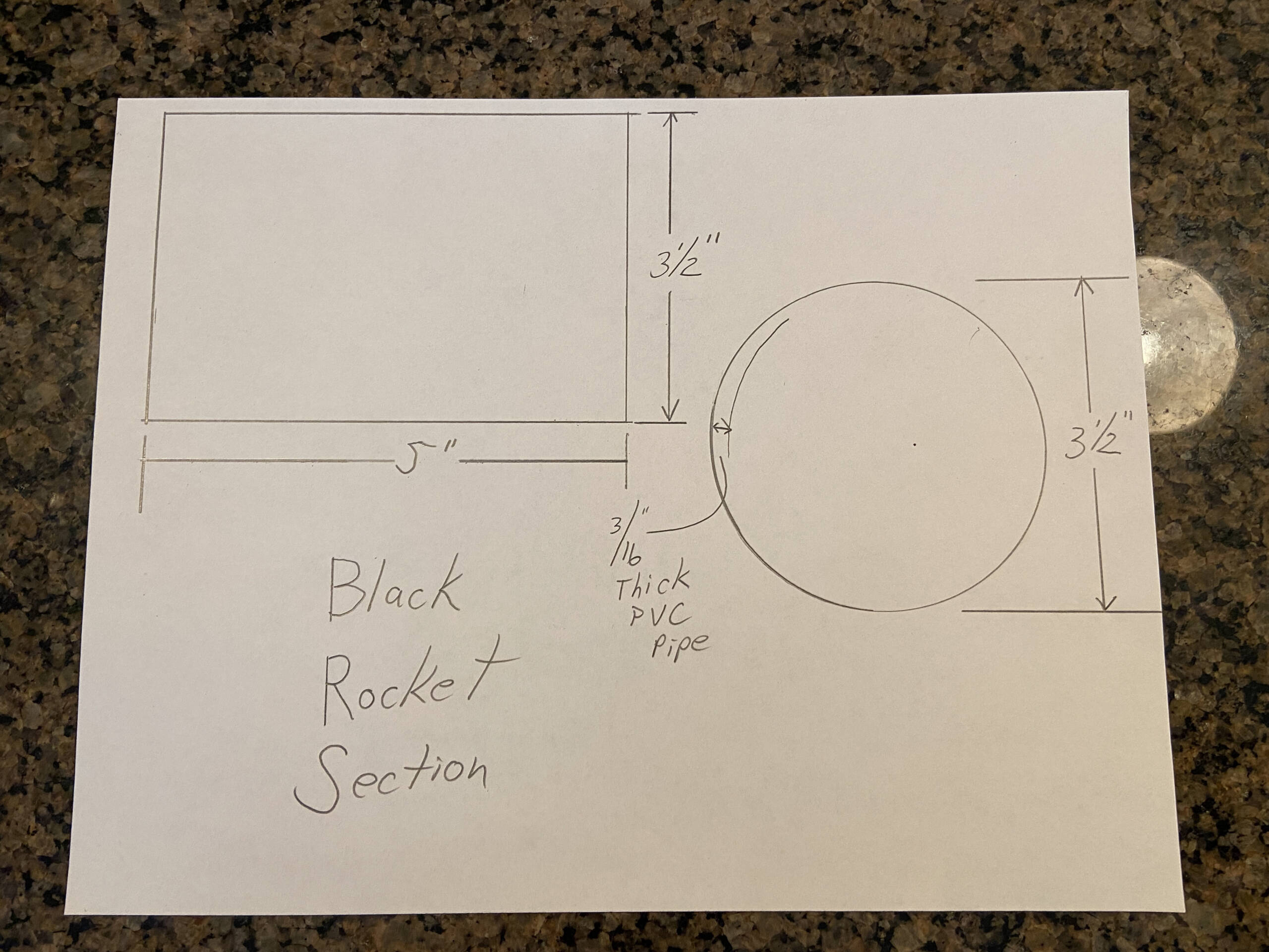 drawings on paper of rocket project