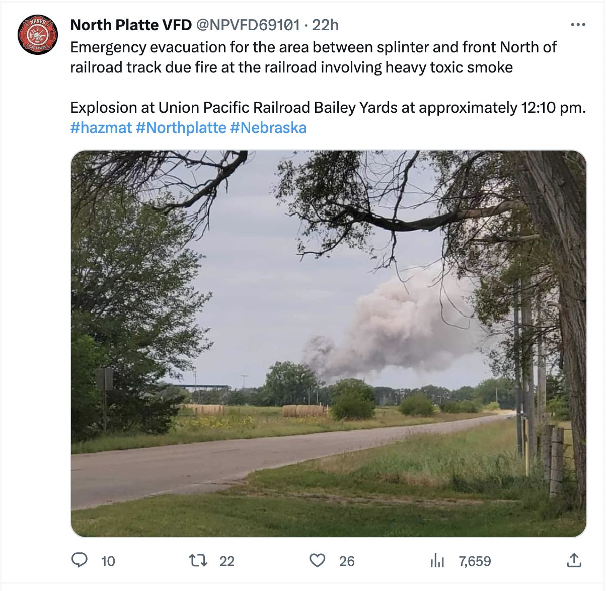 screenshot of railcar explosion on X