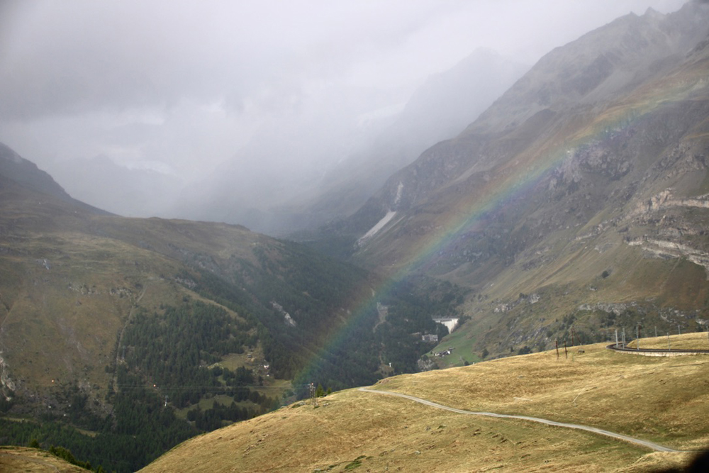 Rainbow with mountains in background