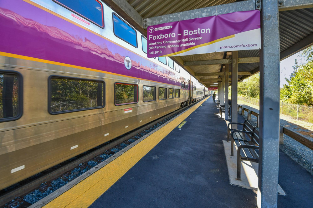 Bilevel commuter cars at station platform