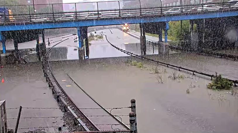 Railroad tracks under water