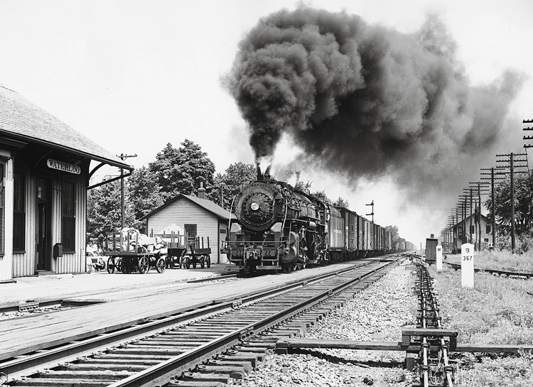 Example of New York Central 4-8-2 Mohawks on freight train by station
