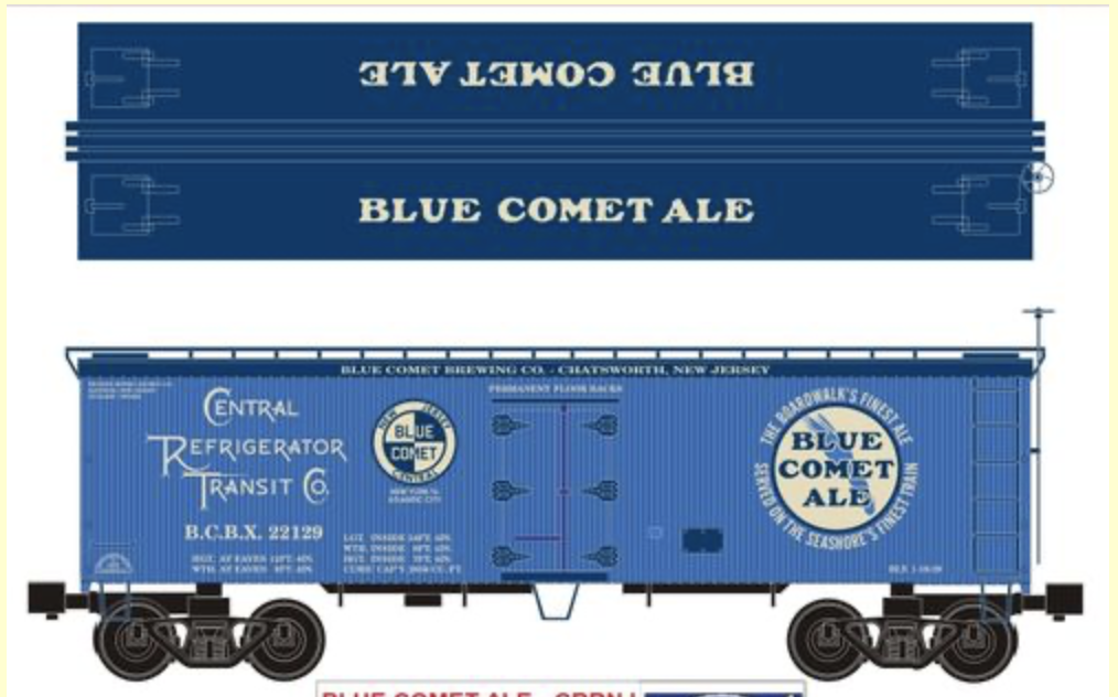 blue reefer car model, side and top views