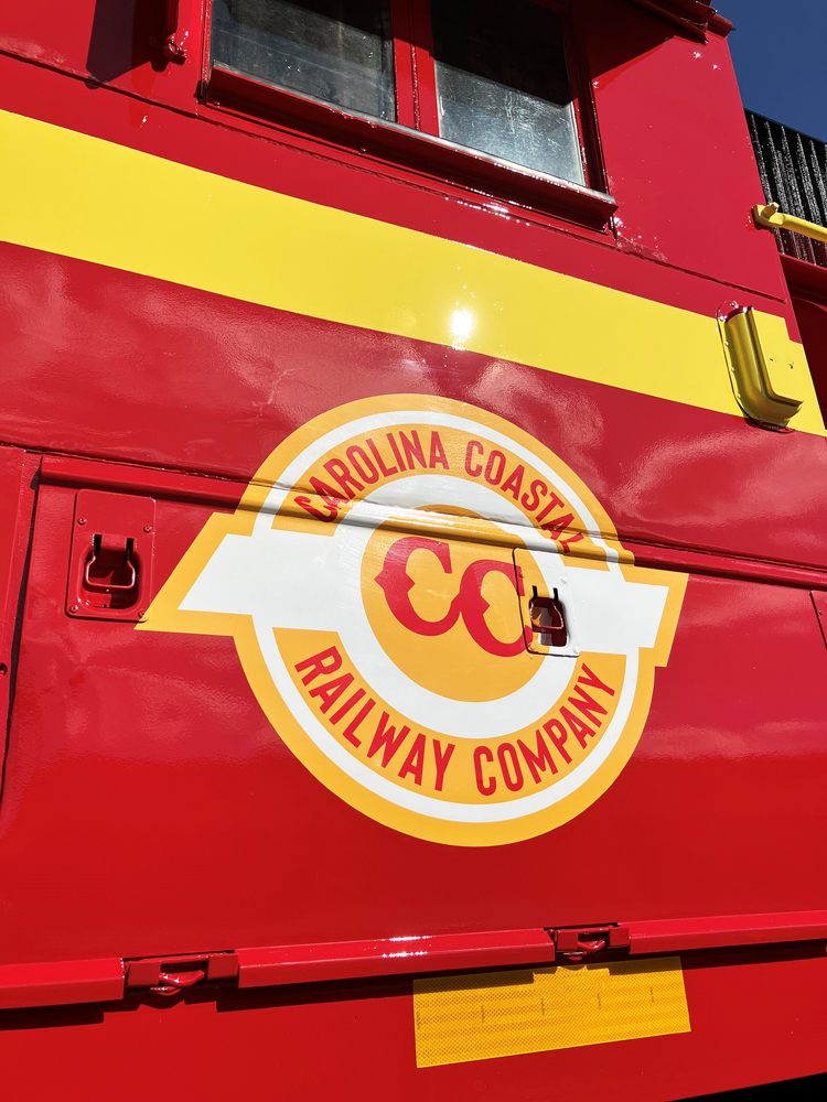Carolina Coastal Railway logo on locomotive cab