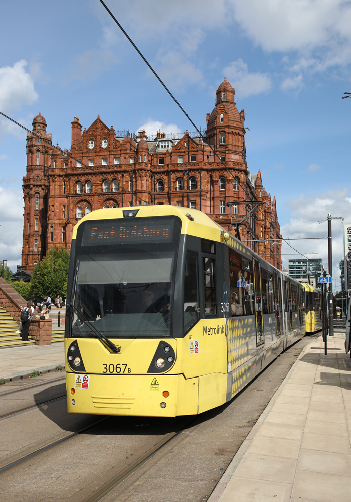 Yellow light rail train