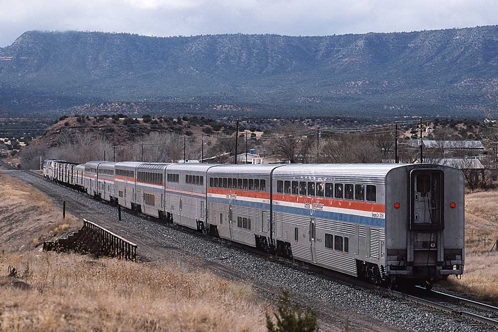 Train made up of bilevel Amtrak Superliner cars
