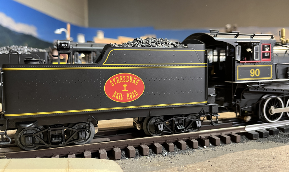 close up of model tender with red logo on the side