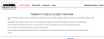 Train City Inc. closing its doors
