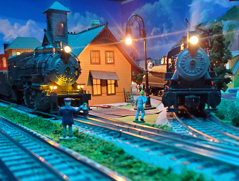 scene on layout with two engines and figures