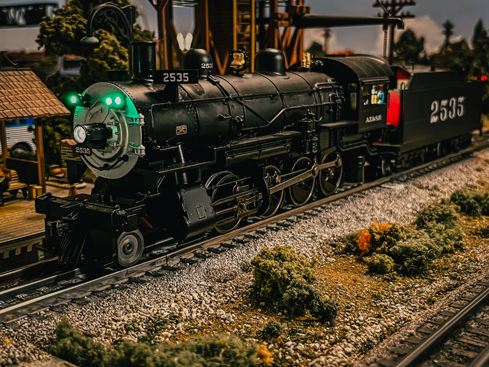 model steam engine on layout